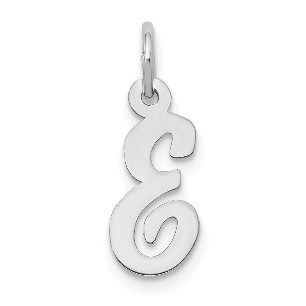 Solid 14k White Gold Small Script Initial Letter E Alphabet Charm Pendant 17mm