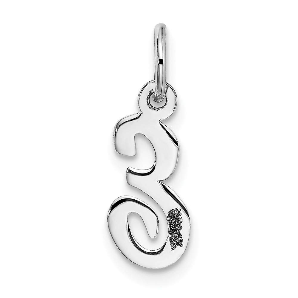 Solid 14k White Gold Small Script Initial Letter E Alphabet Charm Pendant 17mm