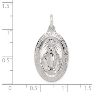 Solid 925 Sterling Silver Virgin Mary Pray for Us Charm Miracle Medal Mary Pendant Charm Medal - 30mm x 16mm