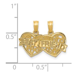 Solid 14k Yellow Gold Best Friend Breakable Double Hearts Pendant Charm - 15mm x 19mm