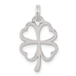 Solid 925 Sterling Silver Four Leaf Clover Charm Pendant - 20mm x 12mm