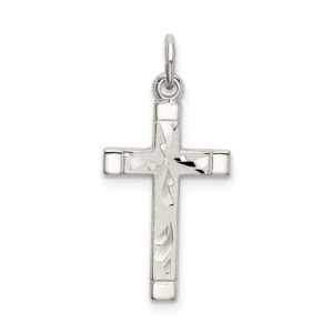 solid 925 sterling silver 7 diamond-cut cross brushed matte finish pendant charm - 21mm x 12mm