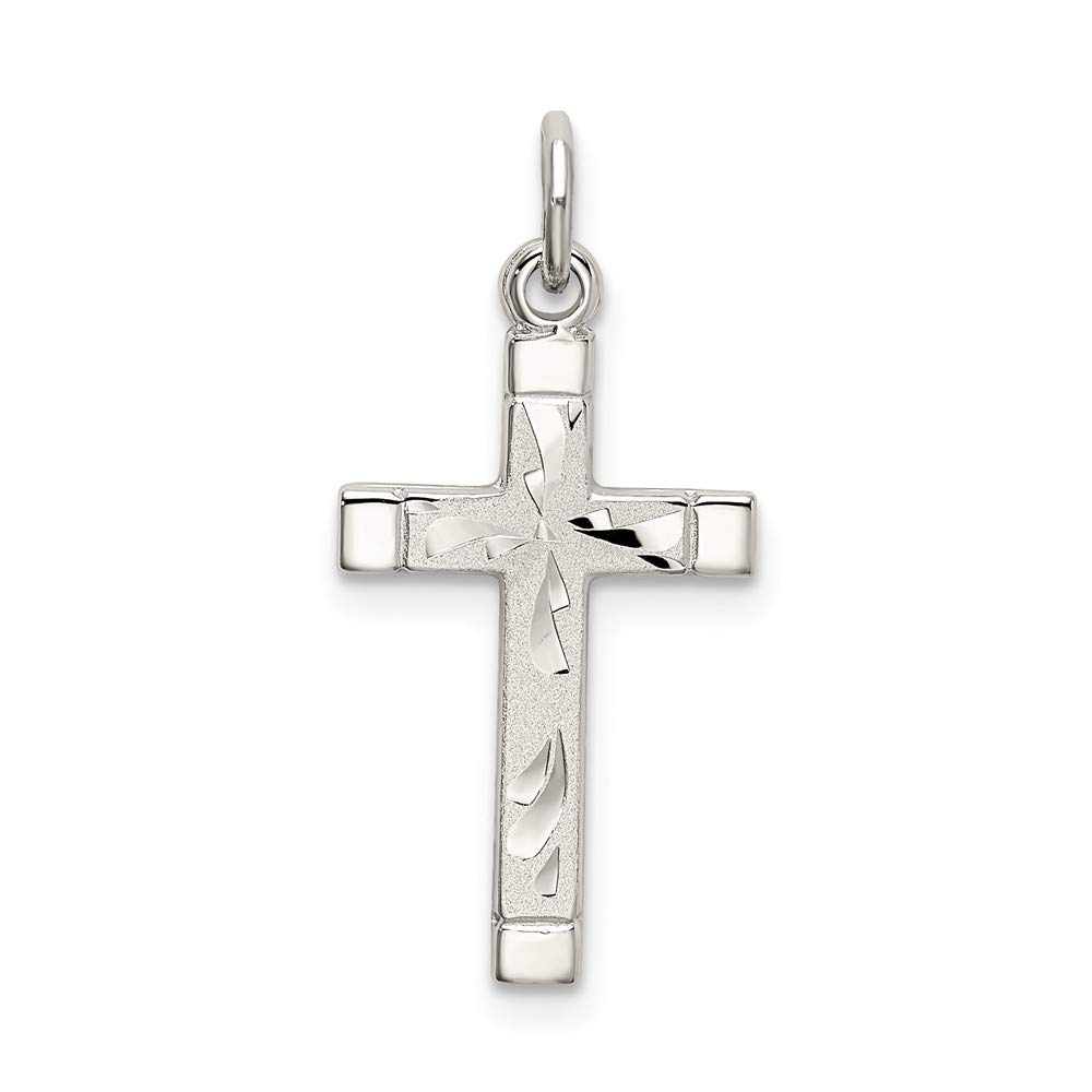 Solid 925 Sterling Silver 7 Diamond-Cut Cross Brushed Matte Finish Pendant Charm - 21mm x 12mm