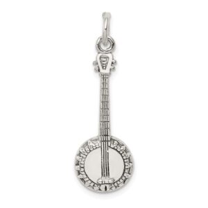 solid 925 sterling silver banjo charm pendant - 32mm x 11mm