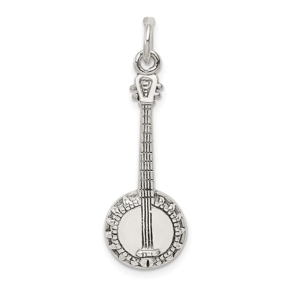 Solid 925 Sterling Silver Banjo Charm Pendant - 32mm x 11mm