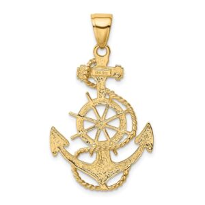 Solid 10k Yellow Gold Large Anchor Wheel Pendant Charm