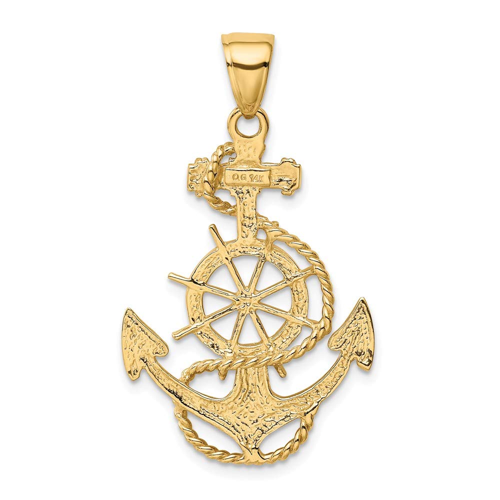 Solid 10k Yellow Gold Large Anchor Wheel Pendant Charm