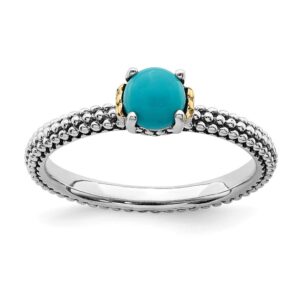 solid 925 sterling silver and 14k yellow gold stackable turquoise vintage antiqued ring eternity band size 7