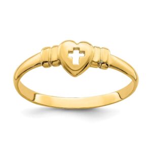 solid 14k yellow gold heart cut-out cross ring band size 5