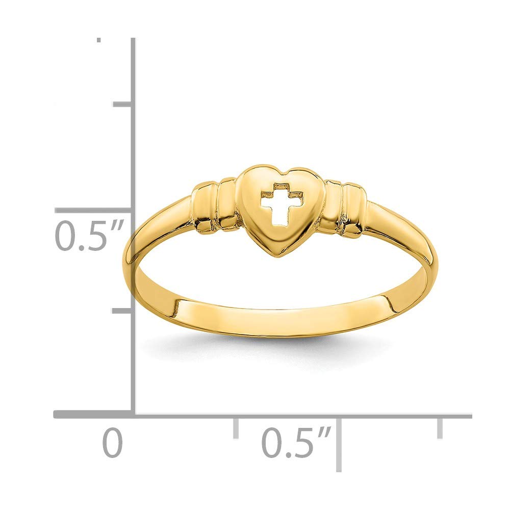 Solid 14k Yellow Gold Heart Cut-Out Cross Ring Band Size 5