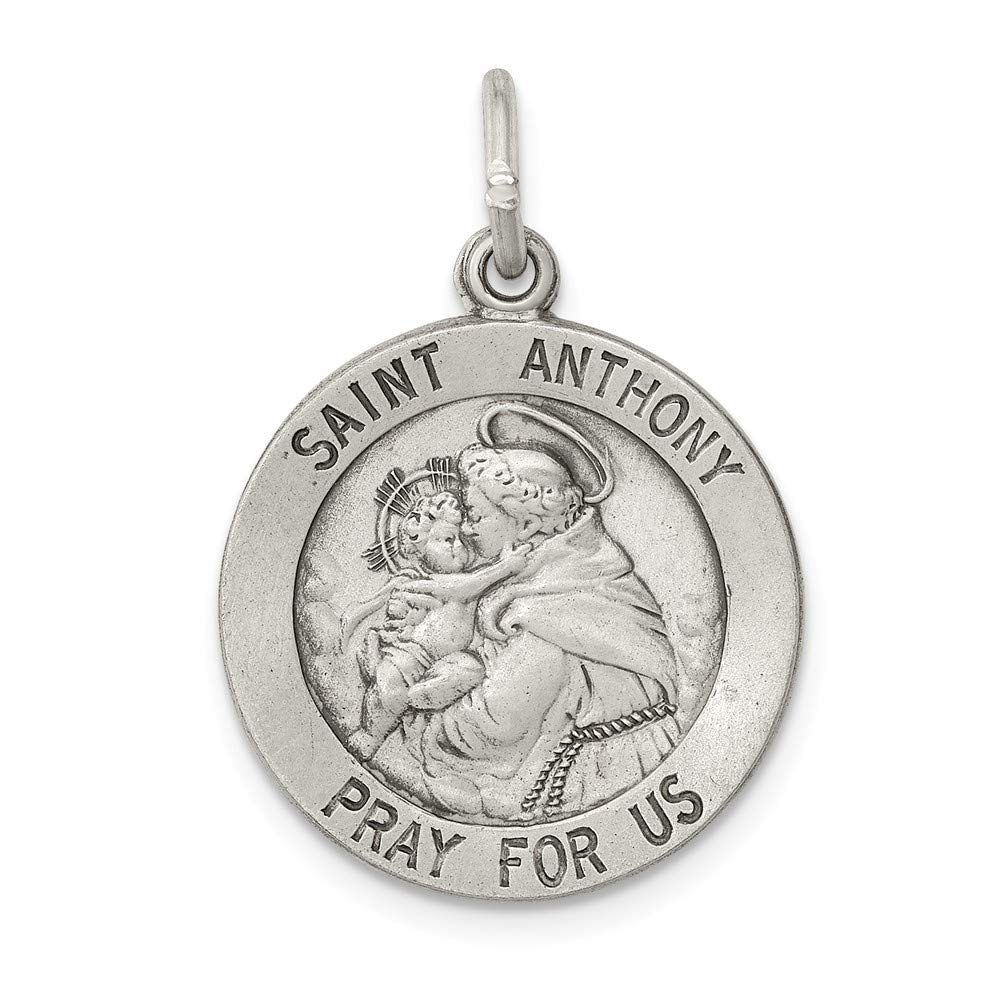 Solid 925 Sterling Silver Vintage Antiqued Catholic Patron Saint Anthony Pendant Charm Medal - 25mm x 20mm