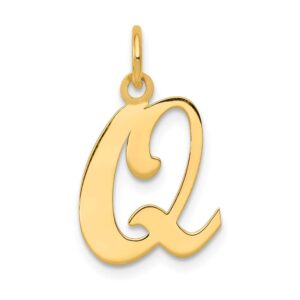 solid 14k yellow gold initial letter q alphabet charm pendant