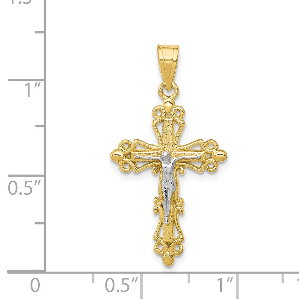 Solid 10k Yellow Gold Two Toned Cross Pendant Crucifix Charm - 28mm x 16mm