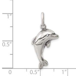 Solid 925 Sterling Silver Vintage Antiqued Dolphin Pendant Charm - 20mm x 14mm