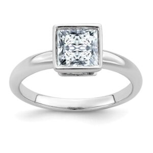 14k white gold solitaire 1.7ct. princess bezel moissanite engagement ring size 9