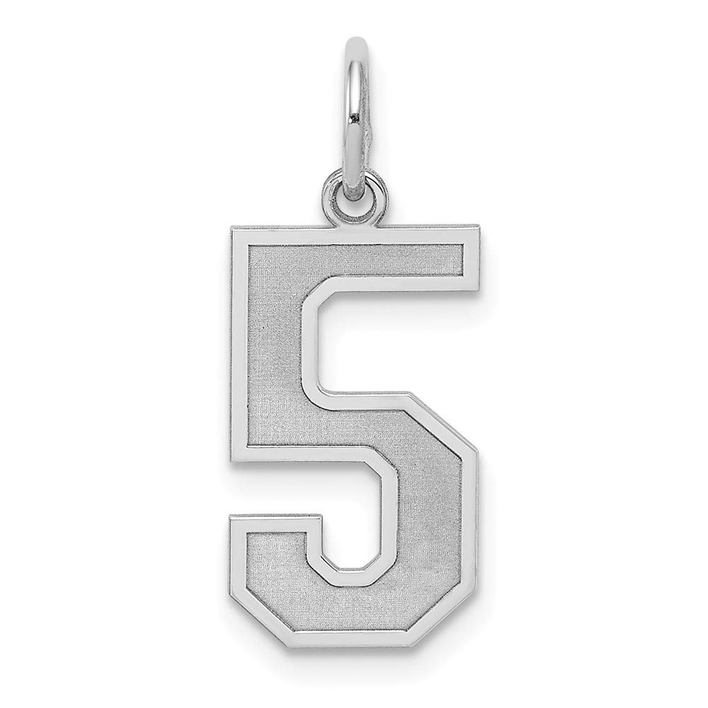 Solid 925 Sterling Silver Medium Number 5 Charm Brushed Matte Finish Pendant - 22mm x 9mm