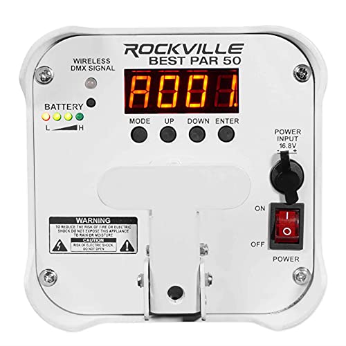 Rockville Best Pack 50 White (8) Battery Wash Lights+Wireless DMX+Charging Case