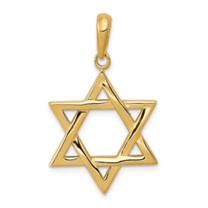 solid 14k yellow gold star of david lucky jewish pendant charm - 33mm x 20mm