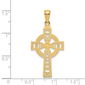 Solid 14k Yellow Gold Celtic Knot Irish Claddagh Cross Eternity Circle Pendant Charm - 36mm x 18mm