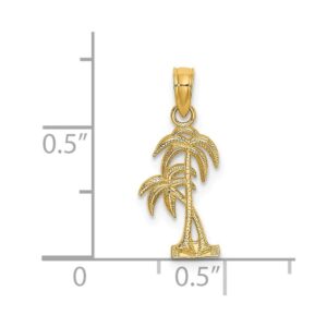 Solid 14k Yellow Gold Textured Double Palm Tree Charm Pendant - 14mm x 9mm