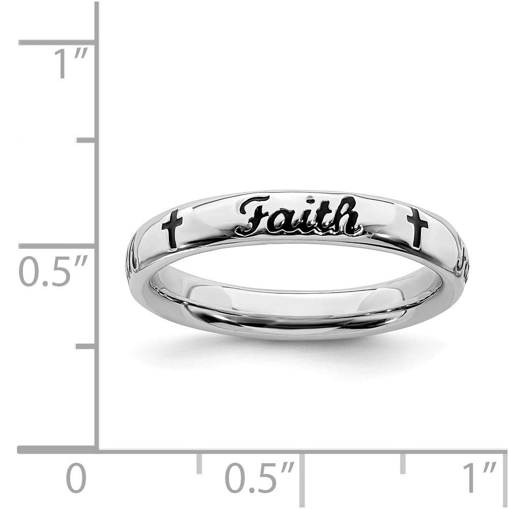 Solid 925 Sterling Silver Stackable Black Enamel Faith Ring Eternity Band Size 8