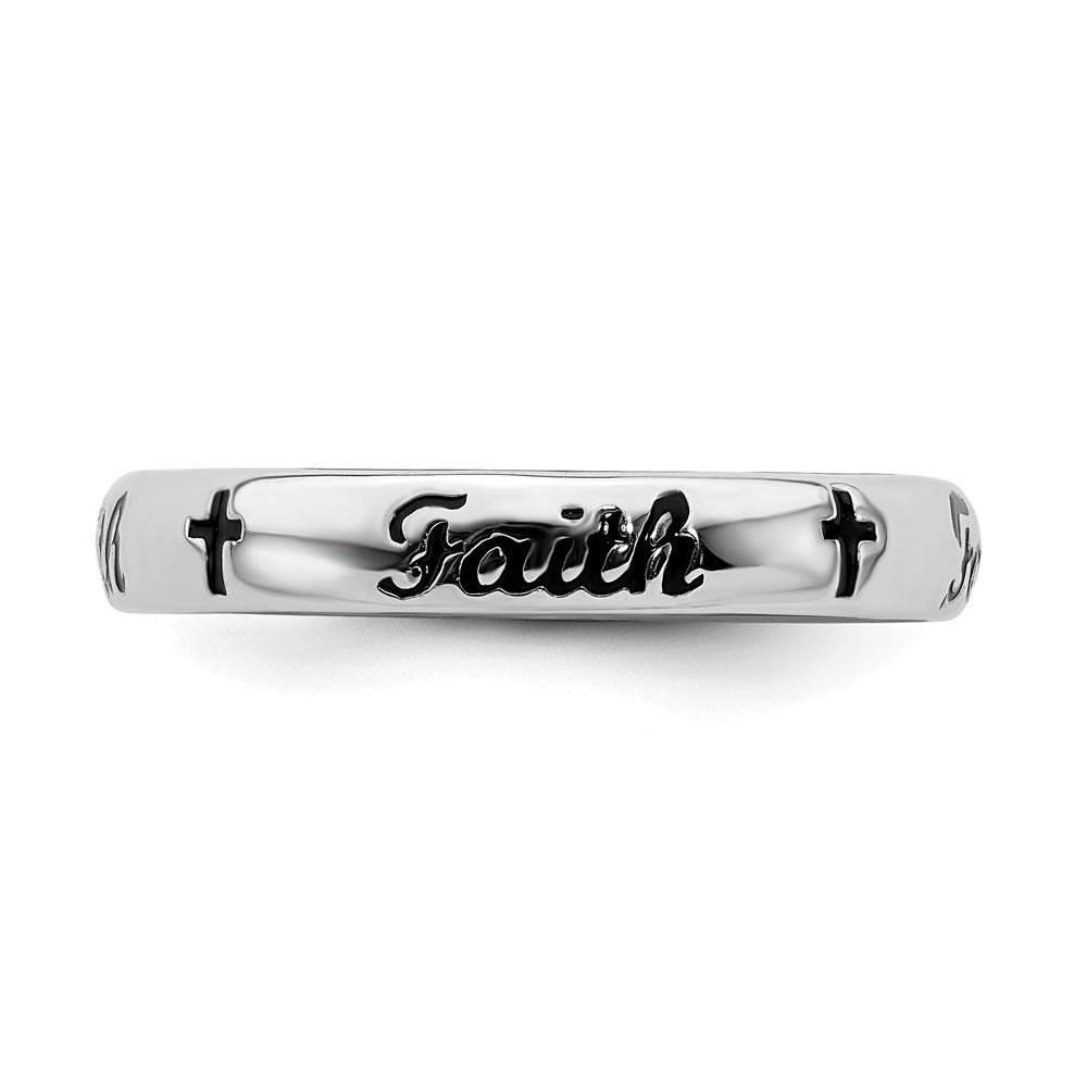 Solid 925 Sterling Silver Stackable Black Enamel Faith Ring Eternity Band Size 8