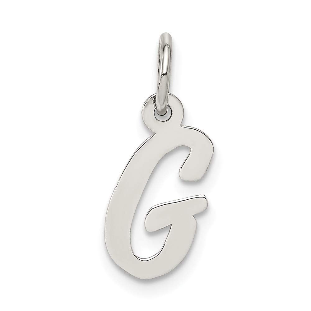 Solid 925 Sterling Silver Small Script Initial Letter G Alphabet Charm Pendant 16mm