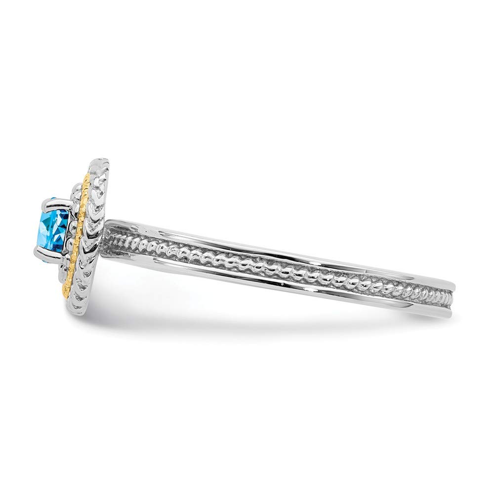 Solid 925 Sterling Silver and 14k Yellow Gold Stackable 925 Sterling Silver Blue Topaz Ring Eternity Band Size 7