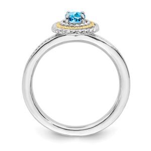 Solid 925 Sterling Silver and 14k Yellow Gold Stackable 925 Sterling Silver Blue Topaz Ring Eternity Band Size 7