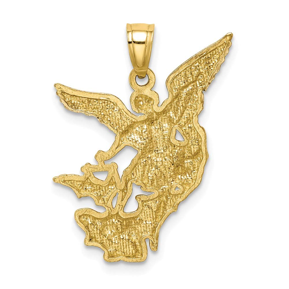 Solid 10k Yellow Gold Two Toned Diamond-Cut Catholic Patron Saint Michael Pendant Charm