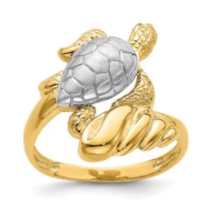 solid 14k white and yellow gold two toned turtle ring band size 7