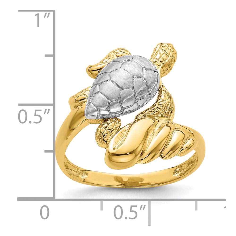 Solid 14k White and Yellow Gold Two Toned Turtle Ring Band Size 7