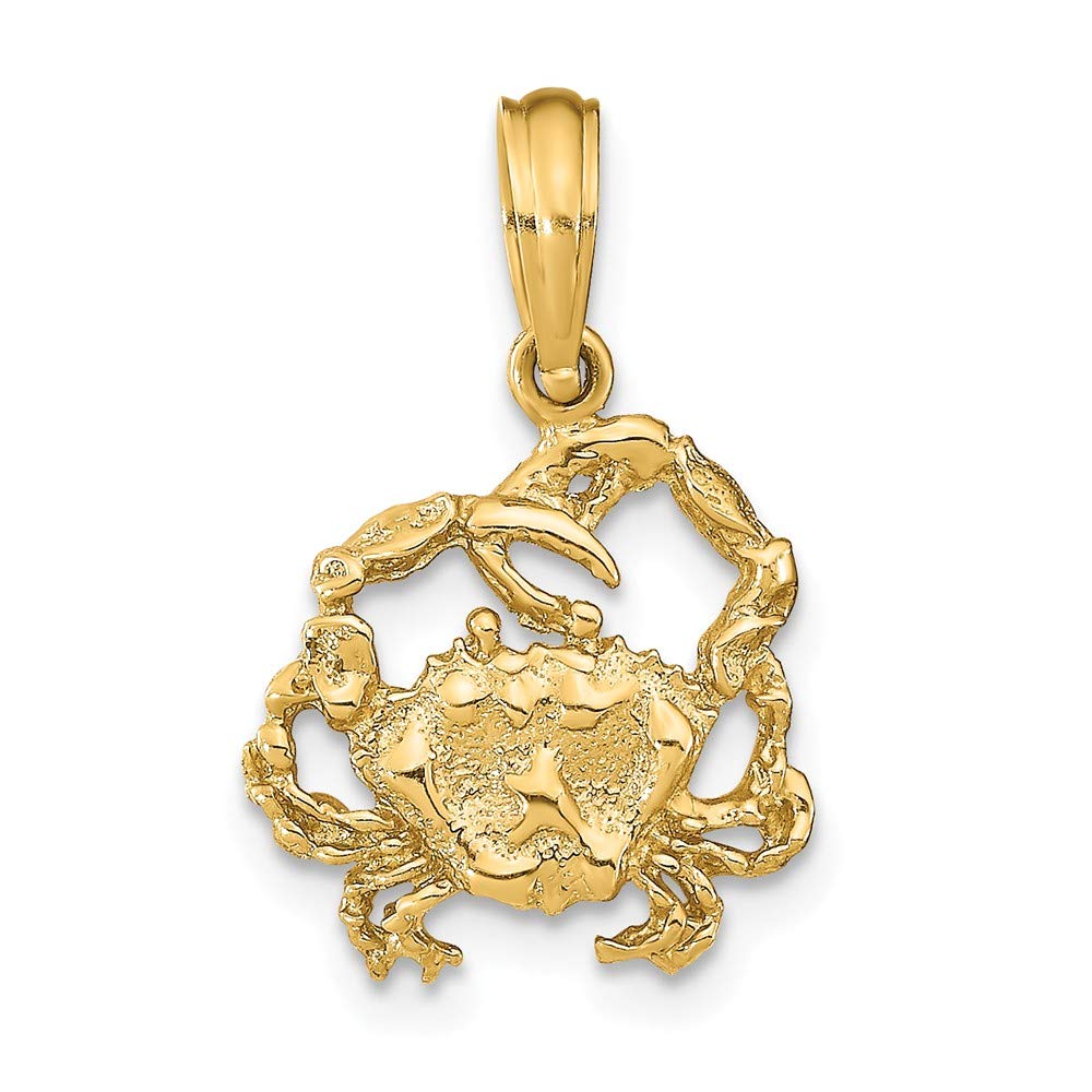 Solid 14k Yellow Gold 2-D Textured Crab Charm Pendant