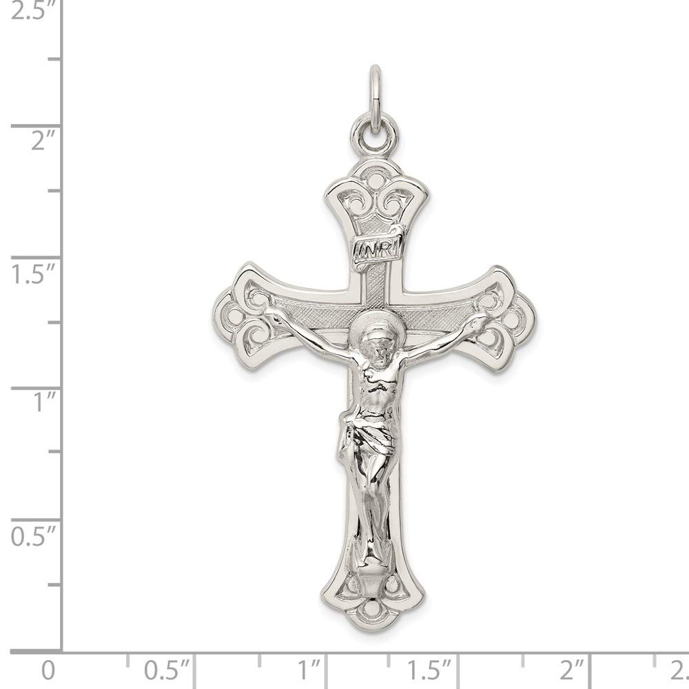 Solid 925 Sterling Silver INRI Cross Pendant Crucifix Charm - 55mm x 31mm