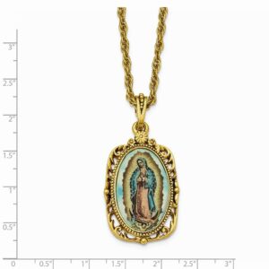 Solid Yellow Gold-tone Enameled Virgin Mary Our Lady of Guadalupe 24 inch Pendant Necklace Charm Chain - with Secure Lobster Lock Clasp 24" (Width = 25mm) - Jewelry Gifts For Women or Men