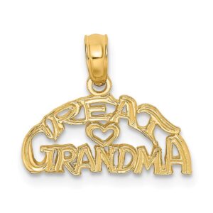 Solid 14k Yellow Gold Block and Engraved Great Grandma Charm Pendant - 11mm x 16mm