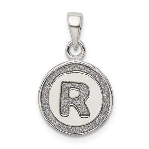 solid 925 sterling silver glitter enamel letter r circle pendant charm - 22mm x 13mm