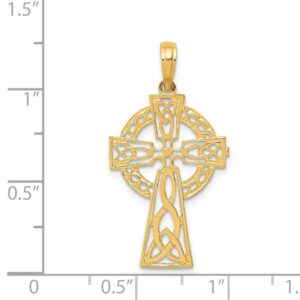 Solid 14k Yellow Gold Celtic Knot Irish Claddagh Cross Pendant Charm - 26mm x 18mm