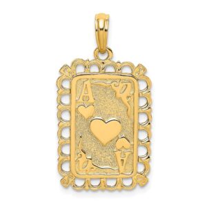 solid 14k yellow gold hearts ace playing cards charm pendant - 28mm x 15mm