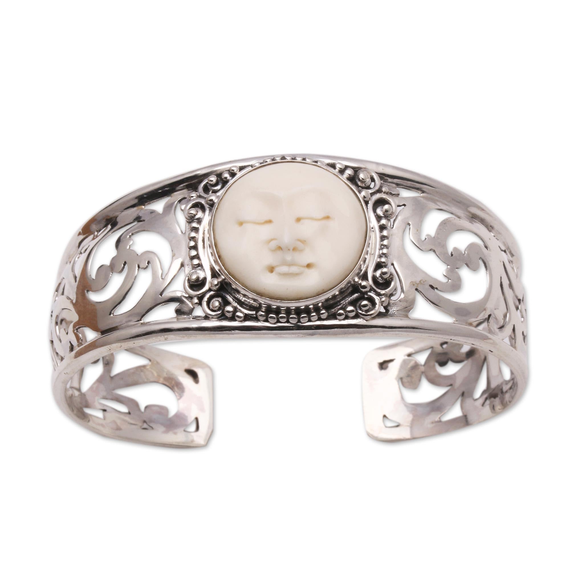 NOVICA Handmade .925 Sterling Silver Bone Cuff Bracelet from Bali Indonesia [6.25 in L (end to End) x 0.8 in W] 'Ocean Soul'