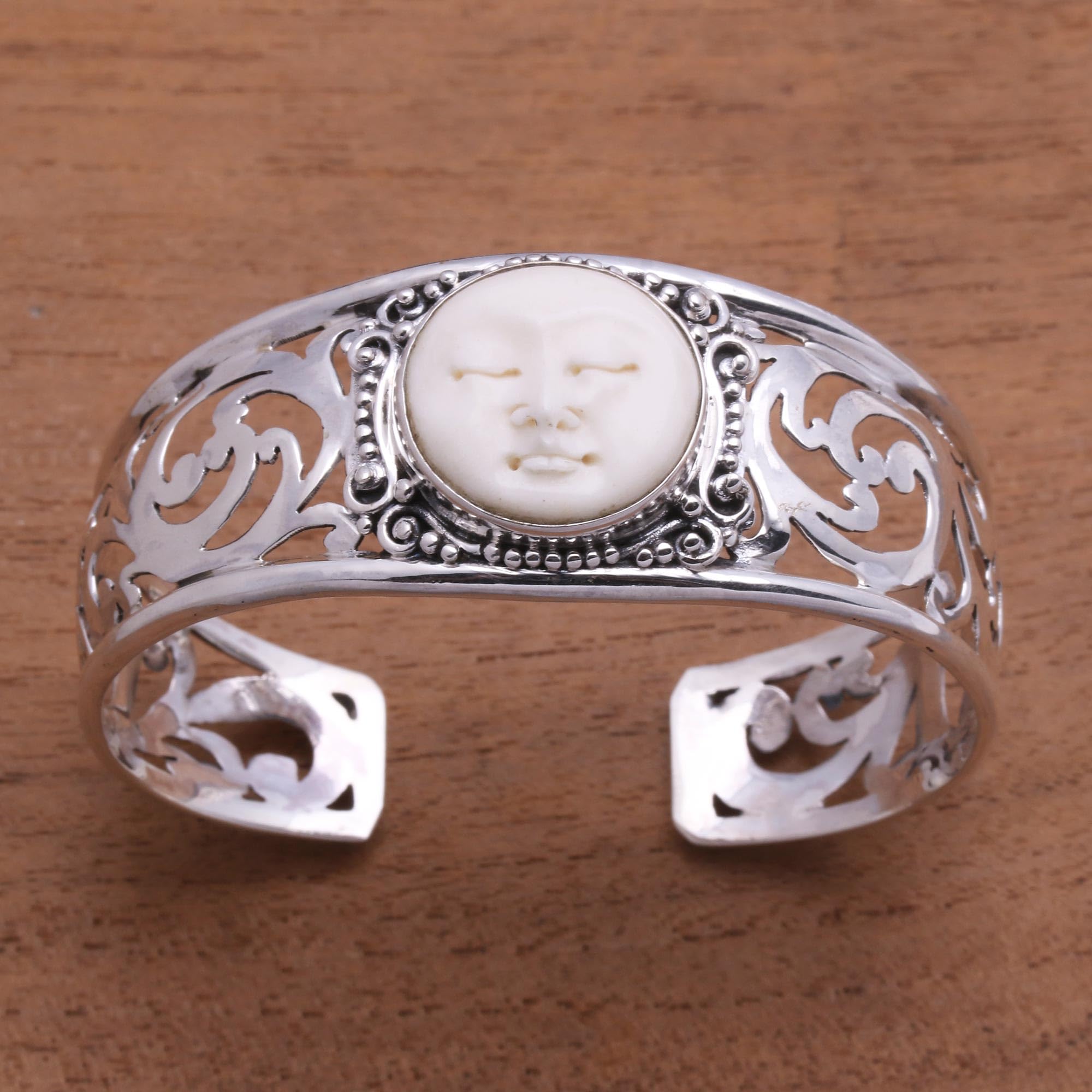 NOVICA Handmade .925 Sterling Silver Bone Cuff Bracelet from Bali Indonesia [6.25 in L (end to End) x 0.8 in W] 'Ocean Soul'