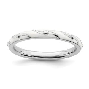 solid 925 sterling silver stackable white enamel ring eternity band size 8