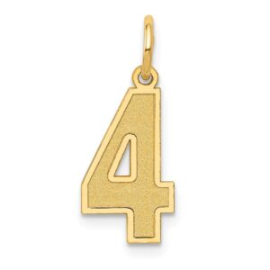 solid 14k yellow gold medium number 4 charm brushed matte finish pendant - 20mm x 8mm