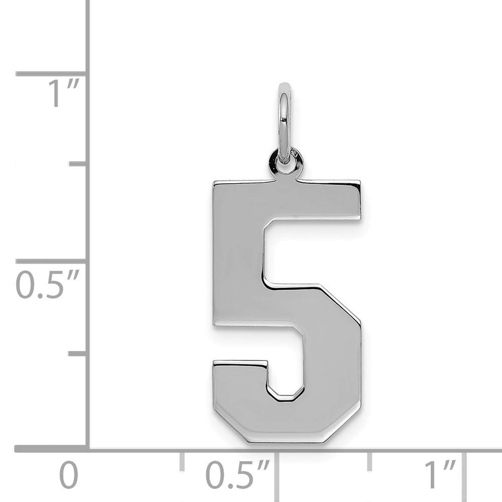 Solid 925 Sterling Silver Large Number 5 Charm Pendant - 24mm x 10mm