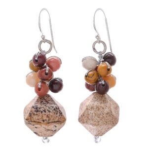 novica artisan handmade jasper beaded cluster earrings from thailand glass dangle gemstone birthstone [1.7 in l x 0.6 in w] ' beautiful glam'