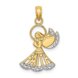 solid 14k yellow gold two toned and textured angel faith charm pendant 21mm