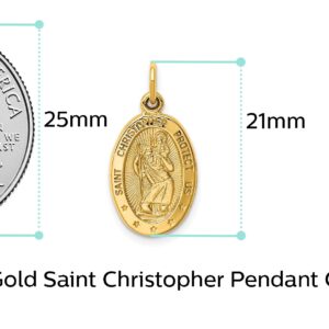 Solid 14k Yellow Gold Catholic Patron Saint Christopher Medal Oval Charm Small Pendant - 21mm x 11mm - Jewelry Gifts For Women Wife Mom Gifts For Men Husband Dad