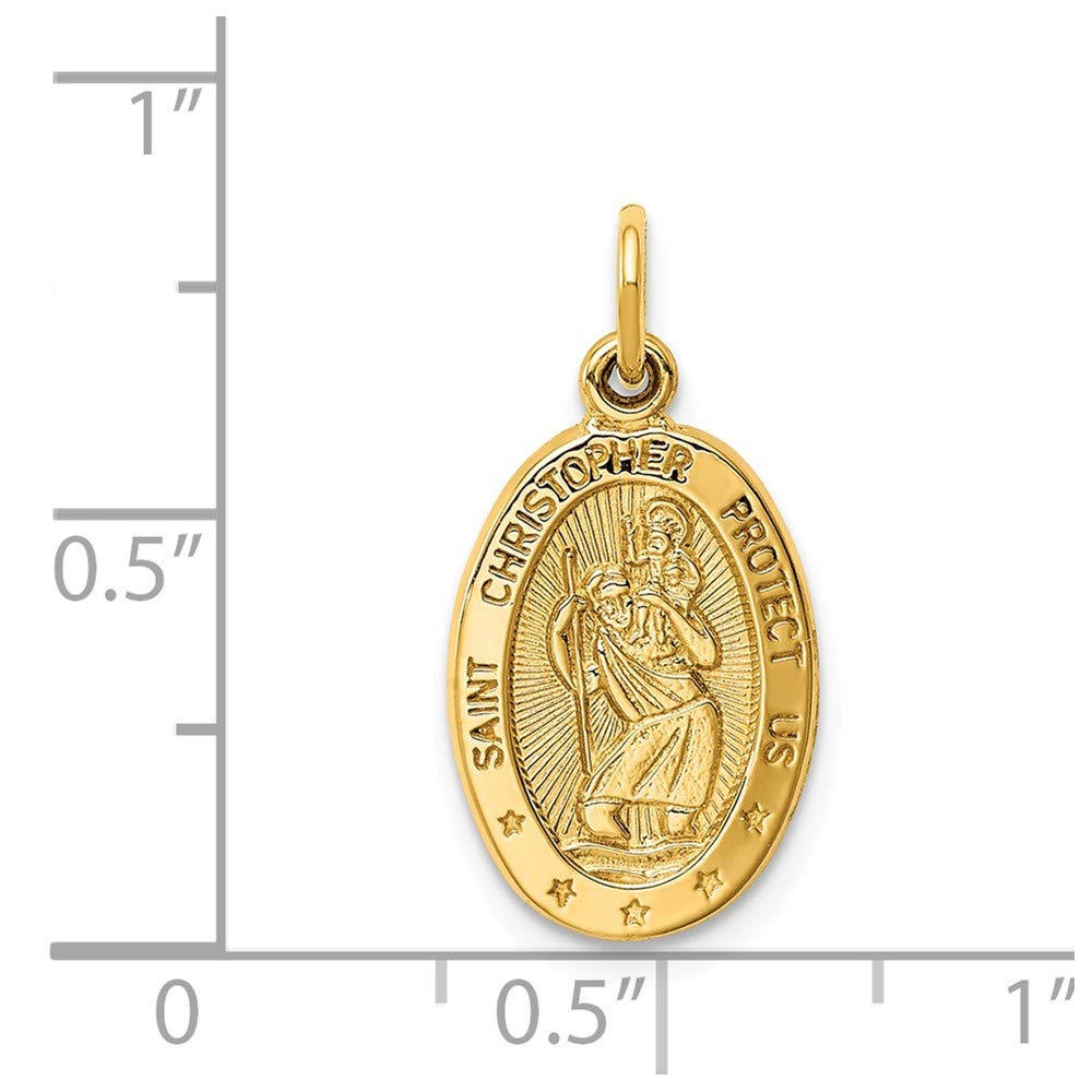 Solid 14k Yellow Gold Catholic Patron Saint Christopher Medal Oval Charm Small Pendant - 21mm x 11mm - Jewelry Gifts For Women Wife Mom Gifts For Men Husband Dad