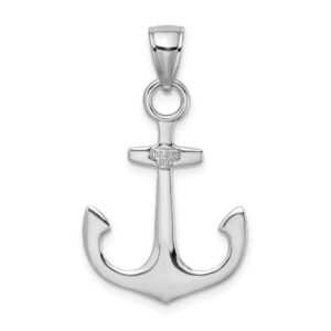 Solid 14K White Gold 3-D Anchor Charm Pendant - 28mm x 18mm