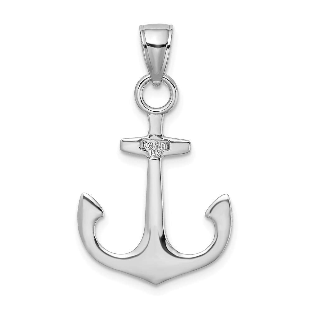 Solid 14K White Gold 3-D Anchor Charm Pendant - 28mm x 18mm